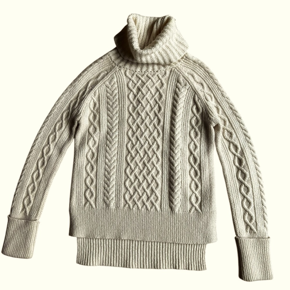 Madewell Women’s Wool Blend Cable Knit Turtleneck Sweater Cream Ivory Warm Sz XS - Picture 3 of 10